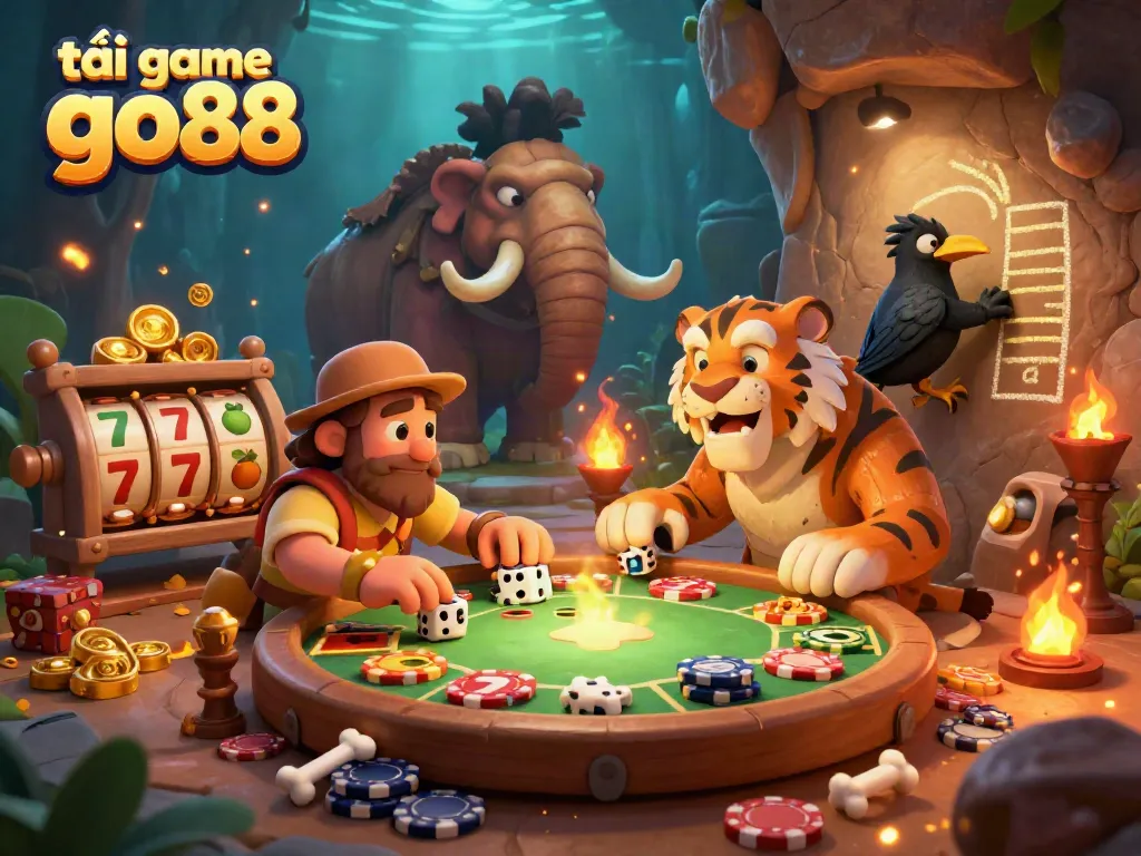 Engage with thrilling games at tải game go88 in a vibrant prehistoric casino setting.