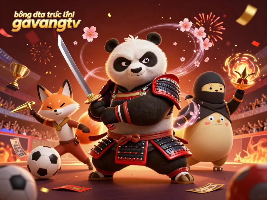 Bóng đá trực tuyến gavangtv sports betting illustration with samurai panda and ninja fox sparking excitement.